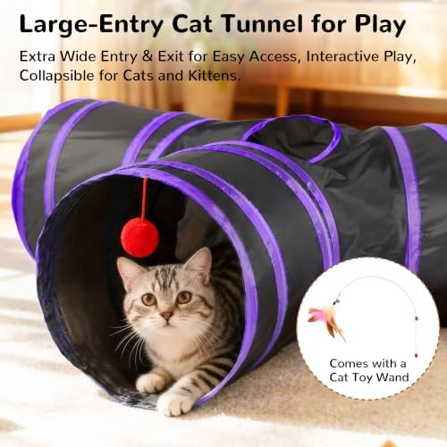 Tempcore Cat Tunnel, 3-Way Collapsible Toy, Large Size Black & Purple