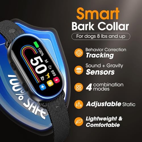 Dog Bark Collar for Small Medium Large Dogs 10-100lbs, 4 Training Modes and 8 Sensitivity, Black