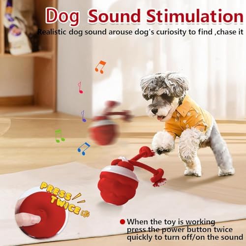 Interactive Dog Toys Ball - Fun Moving Dog Toys to Keep Them Busy | Smart Jumping Ball for Dogs with Three Modes, Rechargeable Automatic, Knot Design, Bite-Resistant and Teeth-Cleaning (Red)