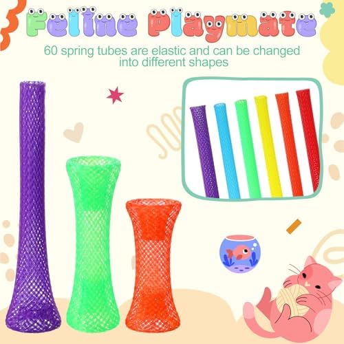 Leitee 60 Pcs Cat Spring Toys Kitten Tubes,Rainbow Colors