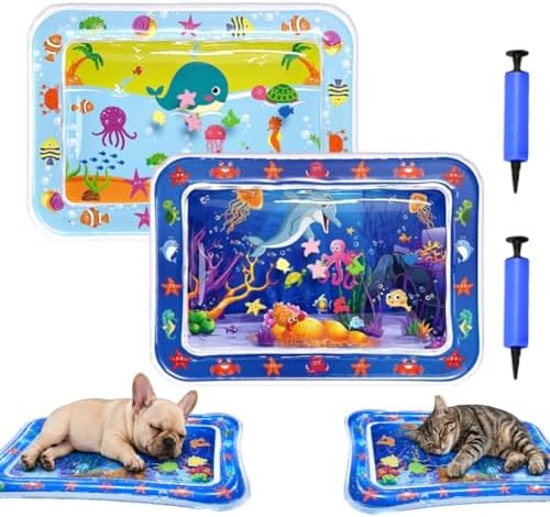 2026 Upgraded Thickened Cat Water Sensory Mat Interactive Toy Cooling Pad Indoor Exercise Hunting Anti-Scratch Leak Proof Foldable Portable Summer Floating Fish Pet Ball Play(2PCSB)