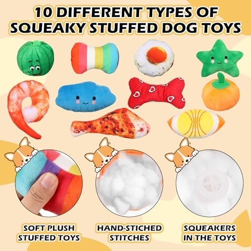 Syhood 60 Pcs Squeaky Dog Toys Bulk Plush Rope, Multicolor, Sweet Style