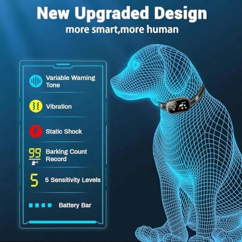 Smart Dog Bark Control Collar, 4 Training Modes with LCD Display, Variable Warning Tone and Vibration
