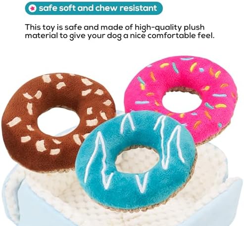 Donut Box Interactive Toy - Plush Interactive Food Shaped Parody Toy - Fetch Funny Cute Chew Toy - Cute Dog Gifts for Favorite Dog Birthday