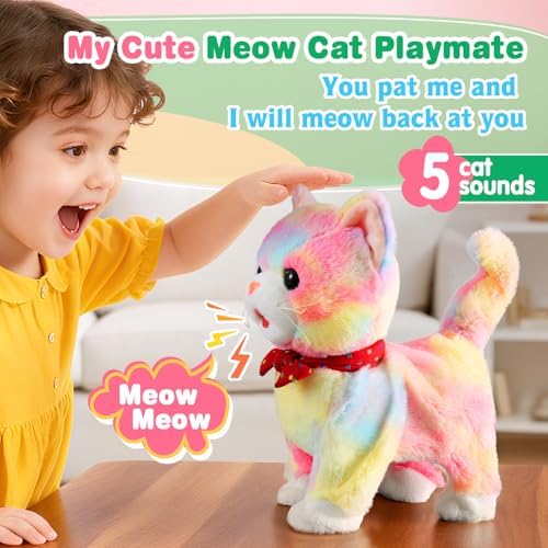 Colorful Leash Walking Cat for Girls Set Toy Interactive Talking Singing Cat Kids Remote Control Walking Kitten Dancing Kitten Mimicking Robotic Kitty That Meow and Purrs Robot for Toddlers Baby