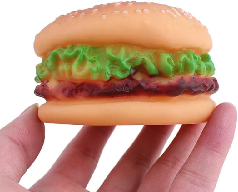 YARNOW Hamburger Squeaking Dog Toy for Small Dogs and Puppies Chew Toy with Squeaker and Crunchy Filler 3.34 X 3.34 X 2.16 in Interactive Play for Dental Care