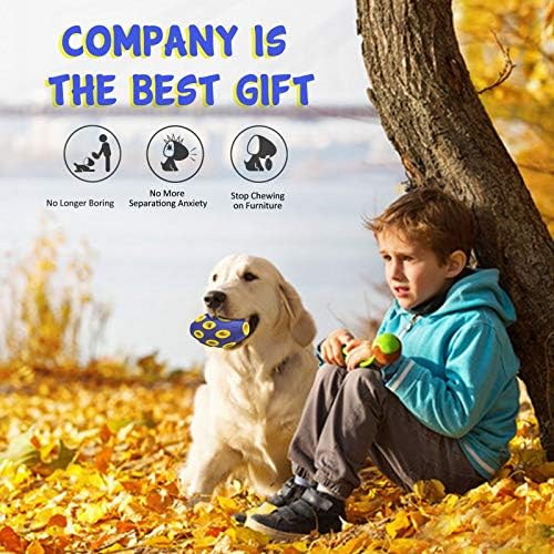 Treat Dispensing Dog Toys - Squeaky Dog Toys for Aggressive Chewers - Tough Interactive Fetch Tennis Balls Toys for Medium Large Breed