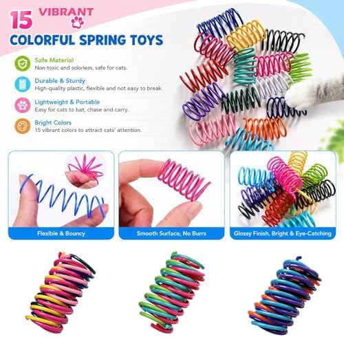 15 Colors Cat Spring Toys (60 Pack), Colorful Interactive Coil Springs for Kittens, Durable Plastic Spiral Springs for Indoor Cats, Ideal for Swatting Biting Hunting & Exercise