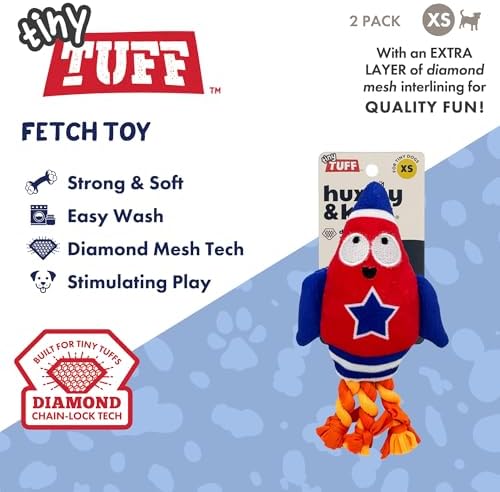 Huxley & Kent Funny Dog Toy w/Squeaker – Power Plush Squeaky Dog Toys for Small Dogs – Durable Small Stuffed Animal for Indoor Play & Fetch - Tiny Tuff Rocket Man