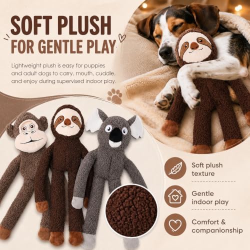 No Stuffing Dog Toys, 3-Pack Squeaky Crinkle Set