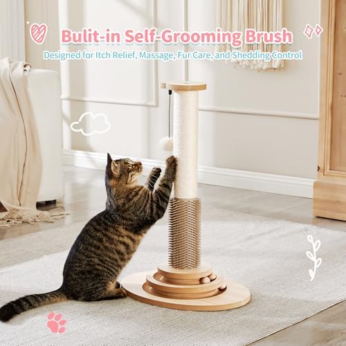 Made4Pets Cat Scratching Post for Indoor Cats with Self Groomer, 23"