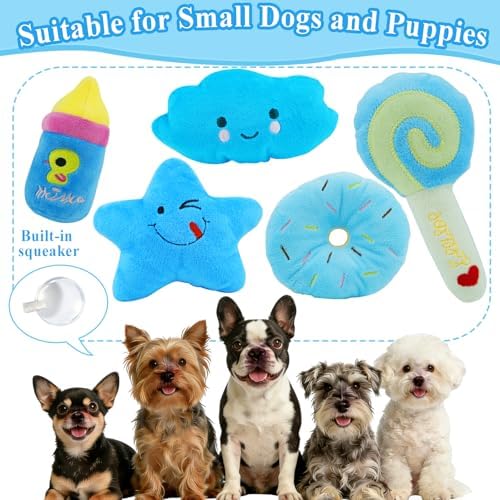ASOCEA Small Dog Toys 5 Pack, Squeaky Plush Puppy Toys,Blue