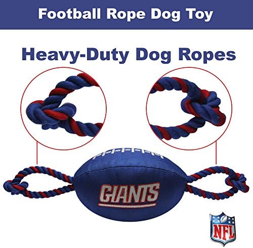 Pets First NFL New York Giants Football Dog Toy, Tough Quality Nylon Materials, Strong Pull Ropes, Inner Squeaker, NFL Team Color