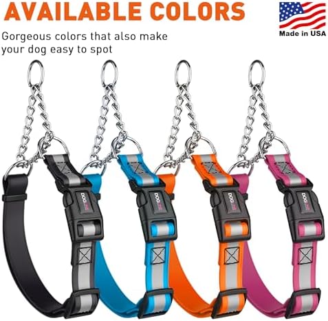 Dogline Reflective Martingale Collar for Dogs with Quick Release Buckle – Biothane Dog Collar with Herm Sprenger Assembly Chain – Waterproof No Pull Dog Collar, L 20”-26”, Passionfruit Pink