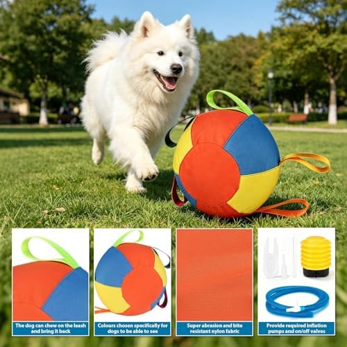 Herding Ball for Dogs,10 Inch Dog Training Balls with Heavy-Duty Handle Cover and Pump,Interactive Dog Toy Herding Ball for Australian Shepherd, Border Collie