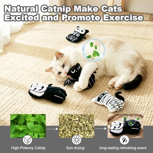 Retro Shaw Catnip Cat Toys, Horror Goth Cat Toy for Indoor Cats Kitty, 4PCS