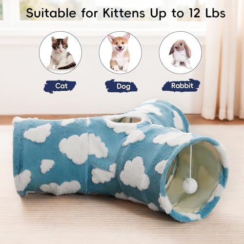 Tempcore Cat Tunnel, 3-Way Collapsible Toy for Indoor Cats, Blue Cloud