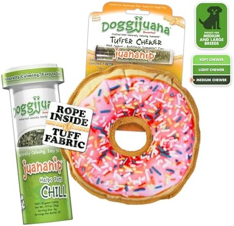 Doggijuana Pink Donut & Juananip Bundle | Squeaky Refillable Plush Toy