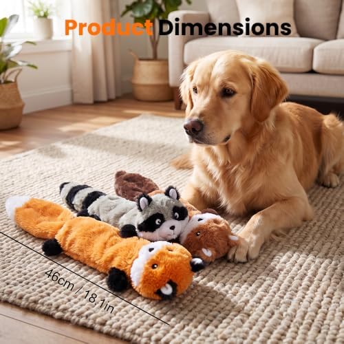 Durable Squeaky Dog Toys for Aggressive Chewers, Indestructible Stuffed Dog Toy for Small Medium Large Dogs, Interactive Chew Teething Puppy Toy for Indoor Outdoor Play (Light Brown)