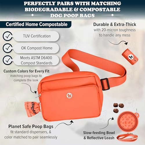 Puppington 3-in-1 Crossbody Bag & Dog Treat Pouch for Pet Training - Matching Poop Bags & Built-in Poop Bag Dispenser - Zippered Pockets - Dog Walking Bag for Office to Off-Leash (Poppy Orange)