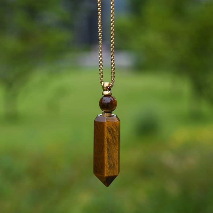 YGLINE Perfume Bottle Necklace,Essential Oil Bottle Pendant,Hexagon Prism Bottle Pendant,Various Gemstones,Healing Stones,Women Gifts