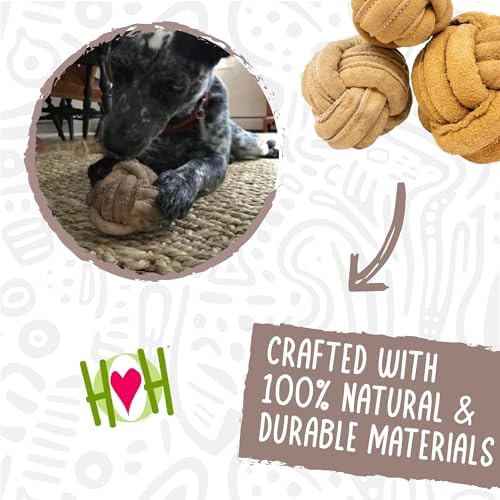 HuggleHounds Huggle-Hide Knotted Bone - Leather Dog Toys for Aggressive Chewers, Interactive for Small or Large Breeds, Tough & Durable - Knotted Leather Ball, Large