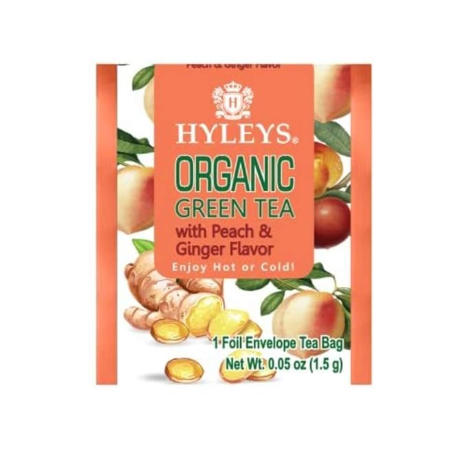 Hyleys Organic Green Tea Peach and Ginger Flavor - 25 Tea Bags (Pack of 2)