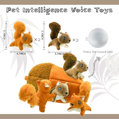 Hide A Squirrel Plush Dog Toys with Crinkle Nut, Hide and Seek Dog Toy to Keep Them Busy Puppy Teeth Clean Chew Toys for Small & Medium Dogs