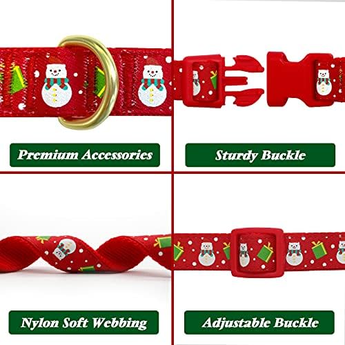 azuza Christmas Dog Collar, Adjustable Holiday Pet Collar with Antler Bowtie and Snowman Accessories for Small Dogs