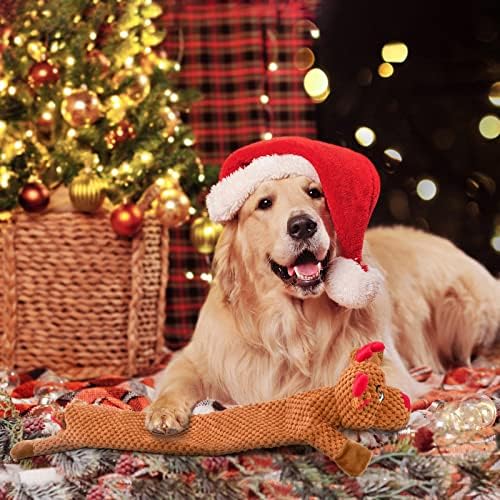 Senneny No Stuffing Dog Christmas Toys with Squeakers, Crinkle Xmas Plush Dog Toys for Large Medium Small Dogs, Durable Interactive Dog Toys for Puppies, Reindeer