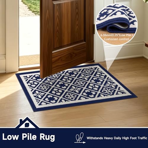 Ileading Indoor Door Mat 2x3ft, Absorbent Muddy Mats for Dogs, Low-Profile Entrance Welcome Mat with Non-Slip Rubber Backing, Washable Runner Carpet for Hallway,Entryway,Kitchen(Navy)