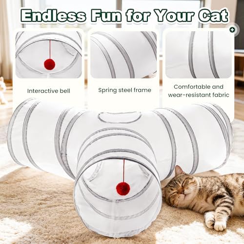 Love's cabin Cat Tunnel for Indoor Cats, 3-Way Collapsible Play Tunnel