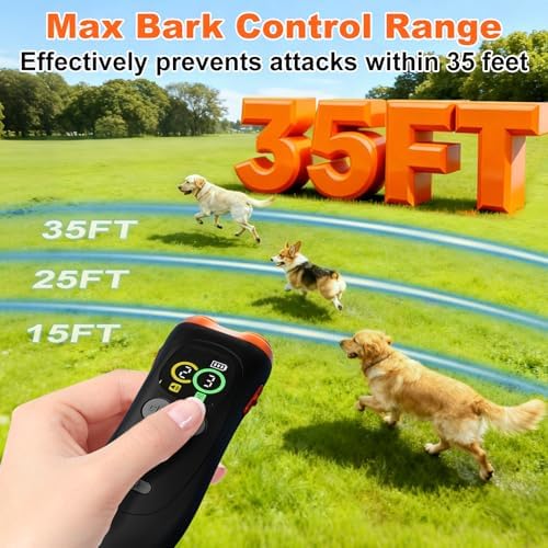 Dog Bark Deterrent Device,3X Ultrasonic Anti Barking Device for Dogs with Color LCD Screen,7 Modes 35FT Range Bark Control Indoor Outdoor Correct Bad Behavior,Safe&Humane Dog Training