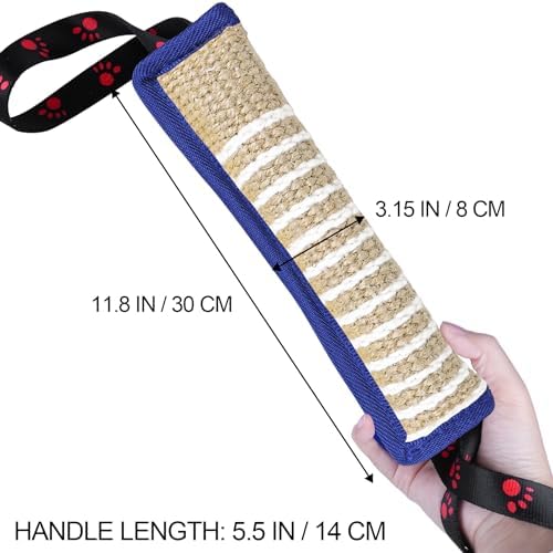ToLanbbt Dog Tug Toy Dog Bite Jute Pillow Pull Toy with 2 Strong Handles Perfect for Tug of War, Puppy Interactive Play, Tear Resistant Bite Training Toys for Small Medium Large Dogs (Blue Footprint)