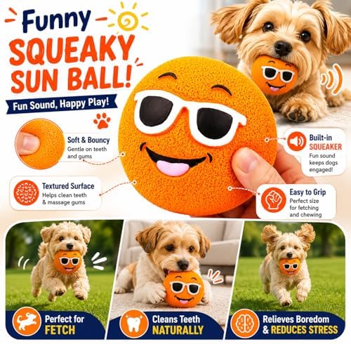 Dog Toys for Small Dogs, 5 Pack Fun Interactive Dog Toy Set with Squeaky Sun Ball, Plush Duck, Funny Plush Cigar, Rope Tug Toy and Waste Bags, Indoor Play Toys for Small Breeds(Orange)