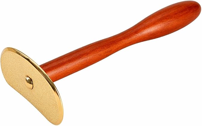 Brass Gua Sha Board with Long Handle, Self-Scraping Massage Tool for Home Use, Full Body Back Gua Sha Scraper with Rosewood Handle (Short Handle)