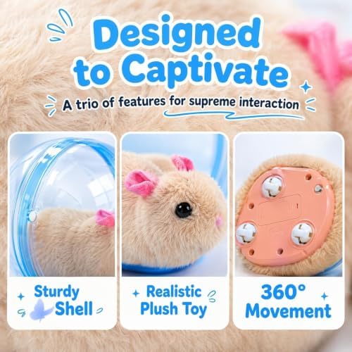 2026 New Self-Rolling Interactive Cat Ball Realistic Animal Automatic Moving Rolling Cat Ball 360° Rolling Spin Moving Cat Ball Fun Indoor Interactive Pet Ball for Cats Dogs Chasing (Pink)