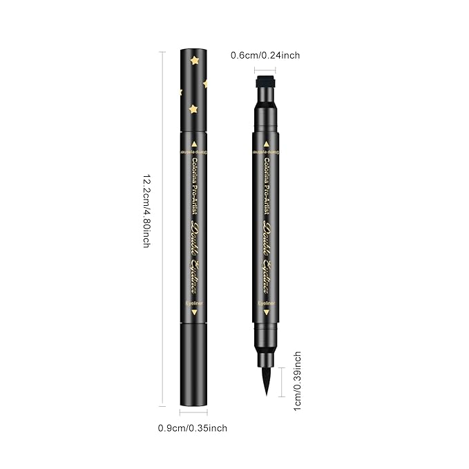 Ownest 6Pcs Eyeliner Stamp, Double-End Eyeliner Stamp Pen, Waterproof Eye Liner Tattoo Makeup-Smiley+Triangle+Heart+Star+Moon+Flower