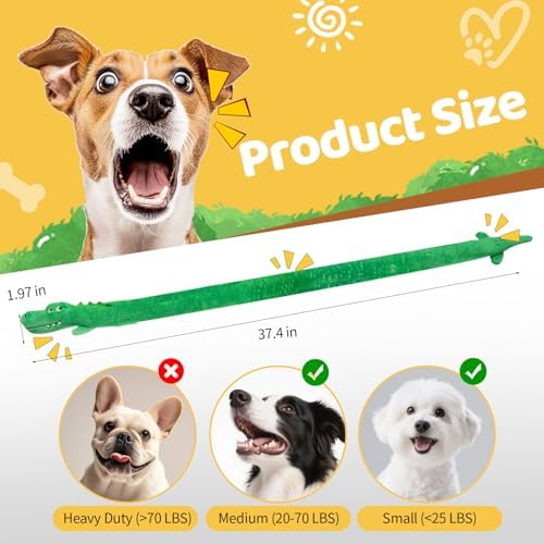 Puffluv Long Squeaky Dog Toys,Soft Crinkle Chew Plush Animal Shape to Reduce Boredom Keep Doggie Busy,Cute Pet Interactive for Puppies &Adult Dog-Crocodile