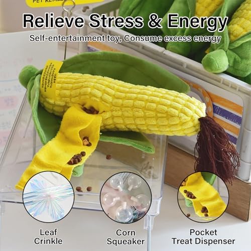 Dog Enrichment Toys, Cute Corn Design, Squeaky & Crinkle Dog Chew Toy, Treat Dispenser for Small & Medium Dogs & Cats, Stress-Relieving Interactive