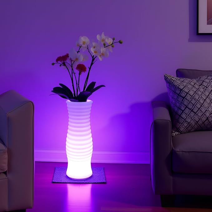 Rechargeable LED Vase Night Light with Remote & 16 Colors ﻿ | 20-in Dimmable LED Mood Lighted Vase for Living, IP65 Waterproof & Sturdy Flower Pot Floor Lamp for Yard Wedding Party Decor