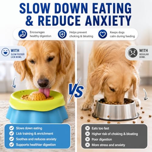 Slow Feeder Dog Bowl with Rolling Ball - 2-in-1 Silicone Dog Lick Bowl for Liquid Treats, Anti-Slip Interactive Licking Toy for Small Medium Large Dogs Cats, Food-Grade Easy Clean (Blue+Green)