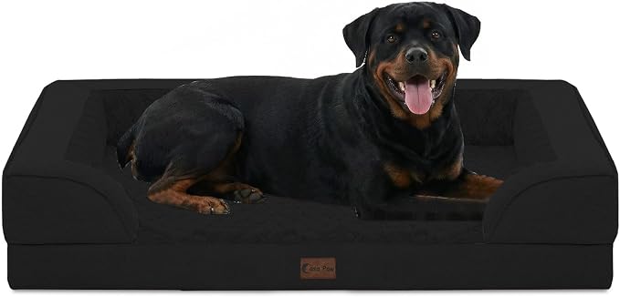 Orthopedic Washable Dog Bed for Extra Large Dogs, 48x30in, Black | Orthopedic Foam Eases Joint Pressure, Bolsters Supports Head And Neck, Washable Pet Beds, Removable Cover, Non-Slip Bottom