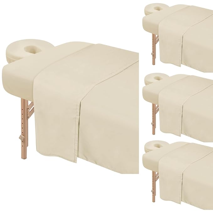 4 Sets Premium Microfiber Massage Table Sheets Set 3 Piece Set Includes Massage Table Cover Fitted Sheet and Fitted Face Rest Cover, Beige
