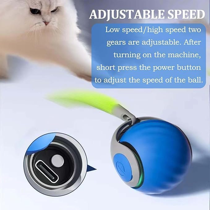 Speedy 2.0 Tail Interactive Cat Toys for Indoor Cats, Automatic Cat Toy with Tail, Electric Rolling Ball on Carpet,Cat Toys for Bored Indoor Adult Cats (Blue)