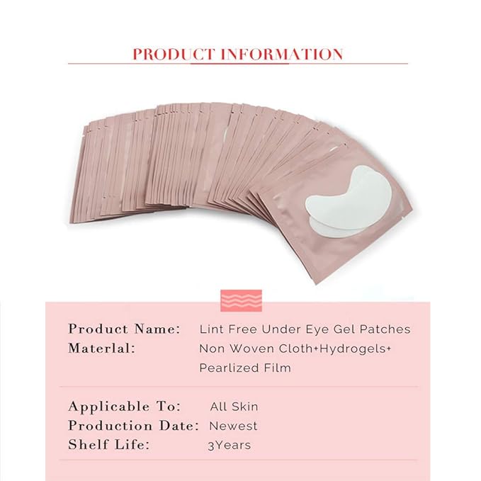 myaokue-up 100 Pairs Set, Under Eye Pads for Eyelash Extensions Lint Free Eye Gel Patches Premium Collagen Lash Pad Eye Mask Makeup Tools, Pink