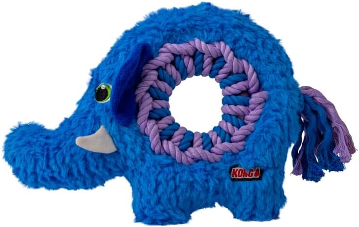 KONG Ringaroos - Interactive Rope Ring Dog Toy with Plush Squeaker - for Fetch, Tug & Cuddle - for Medium Sized Dogs (Blue Elephant)