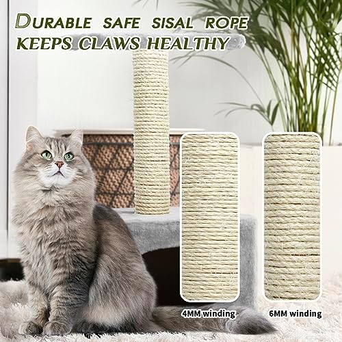 White Sisal Rope 1/4 Inch by 65-Feet for Cat Scratching Post Tree Tower Replacement Repair and Replace, DIY Hemp Twine Rope for Kittens Shelves Furniture Window Bed Perch Kicker Toys, 6mm by 20m