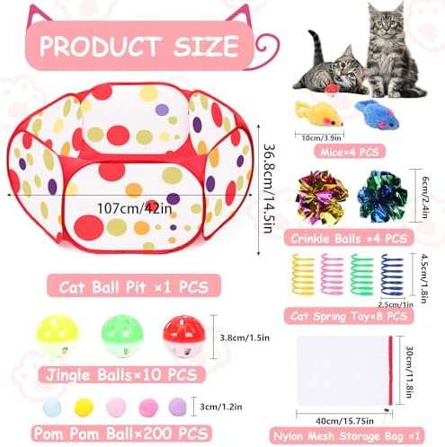 Cat Ball Pit for Cats, 226 Pcs Interactive Cat Toys for Indoor Kittens, Red