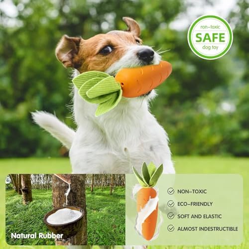 Tough Dog Toys for Aggressive Chewers, Indestructible Dog Chewers for Medium & Large Breeds, Squeaky Rubber Chew Toys to Keep Them Busy, Reduce Boredom, Teeth Cleaning, Milk Flavor (Carrot)